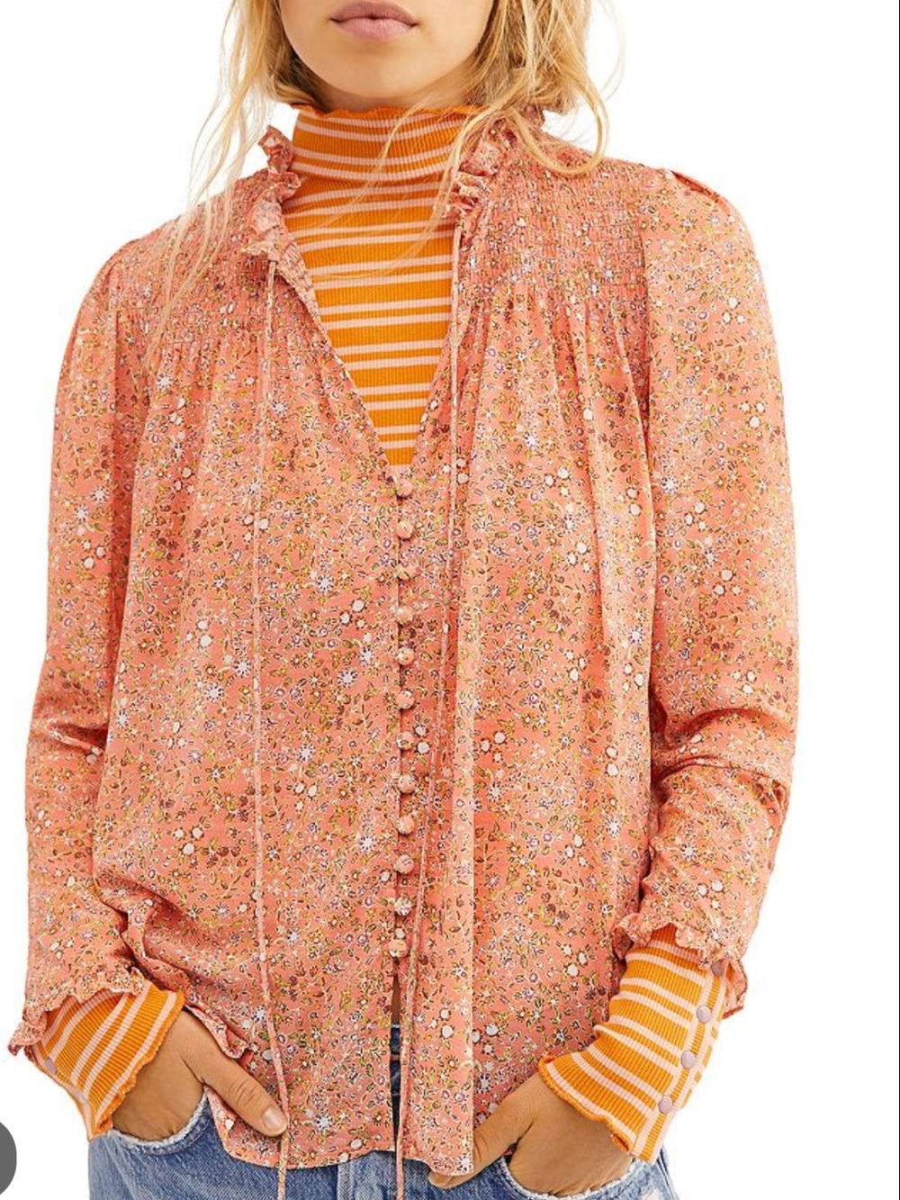 NWT Free People Lela Blouse in Coral